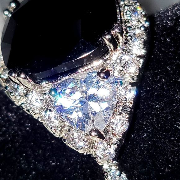 925 Sterling Silver Black Onyx Cushion Cut Ring , US 8 - Picture 4 of 5